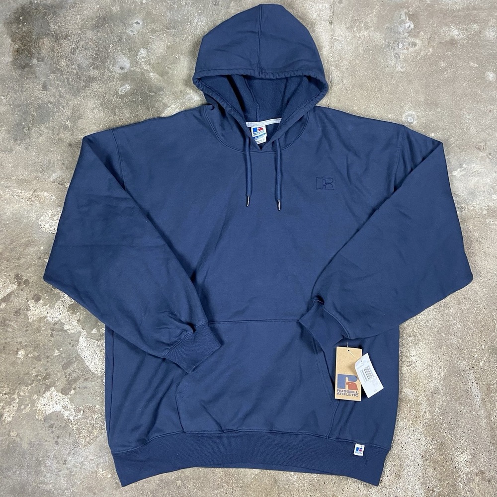 NWT Russell Athletic Hoodie Size XL Blue Blank Fleece Pullover Sweatshirt NEW